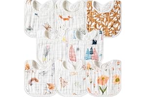 GROBRO7 8Pcs Muslin Baby Bibs Soft Cotton Adjustable Snap Drool Bib Absorbent Breathable Feeding Bibs for Teething Drooling