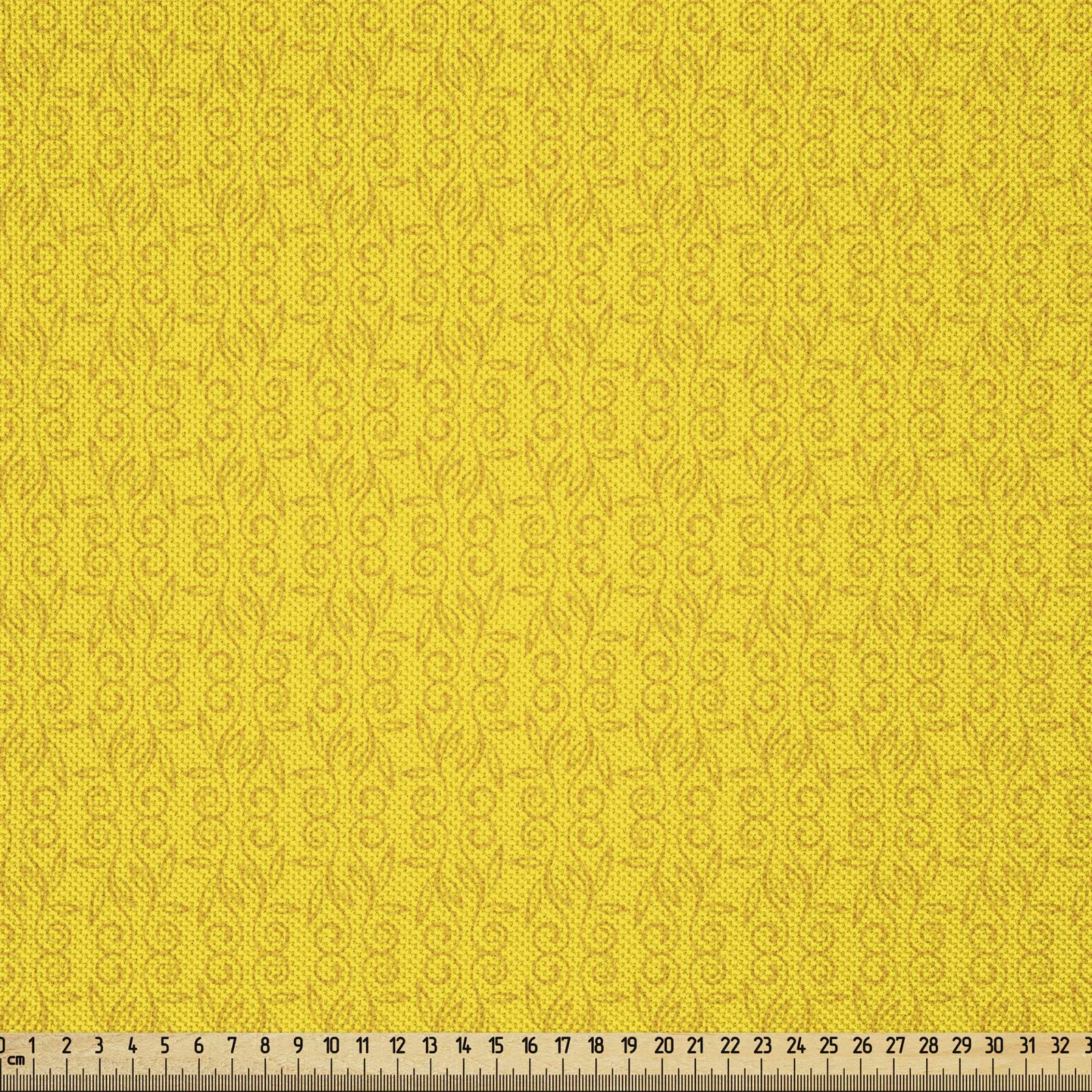 ABAKUHAUS Yellow Fabric by the Yard, Modern Leaf Branch with Abstract Ivy Vines Pattern Artwork with Flower Like Art Circles, Fabric for Upholstery and Home Decor Accents,2M (148x200cm), Yellow