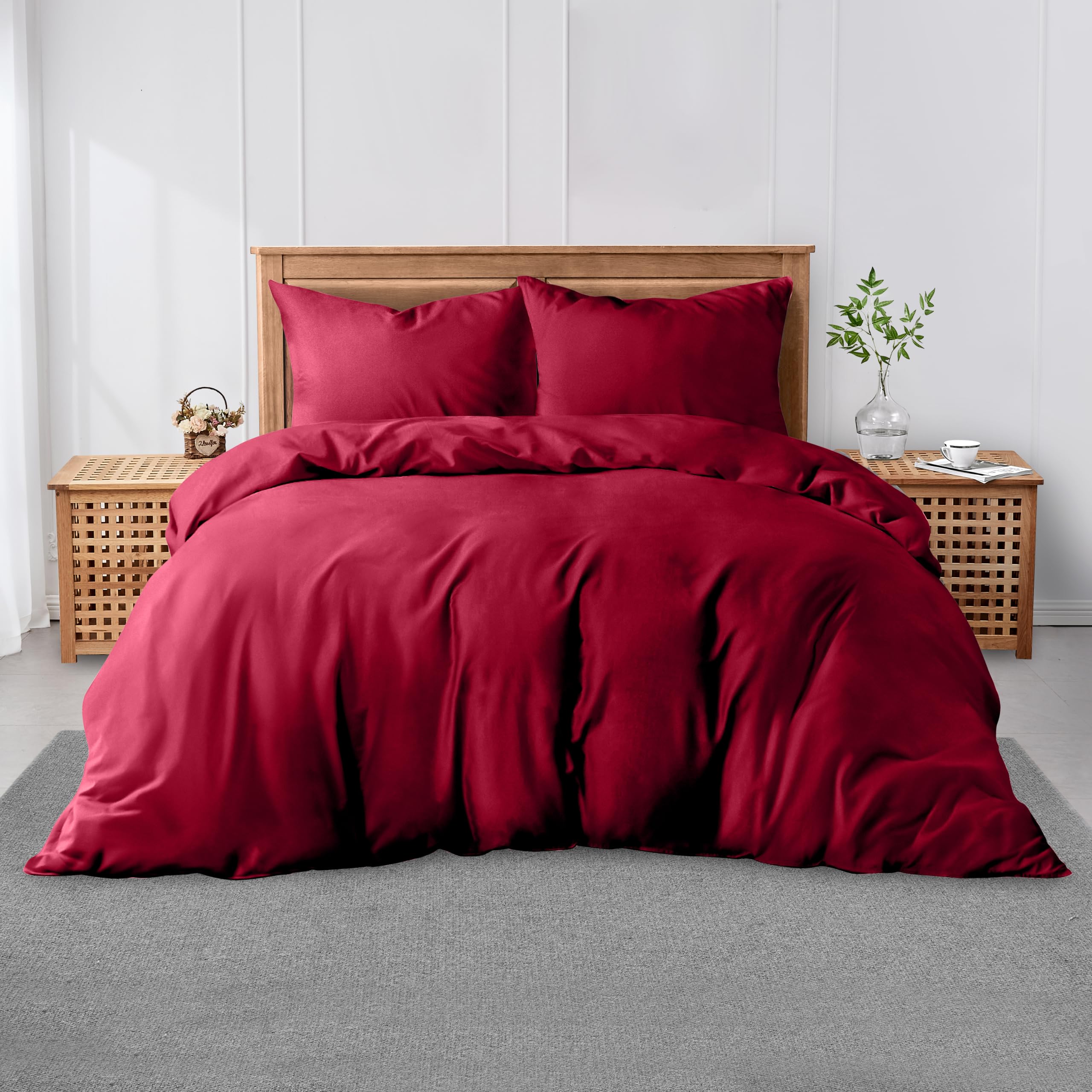 GC GAVENO CAVAILIA Super King Plain Dyed Duvet Cover Set with Pillowcase - Soft Comfortable, Lightweight Polycotton Bedding, Easy-Care - Quilt Comforter Cover - Red — image 1