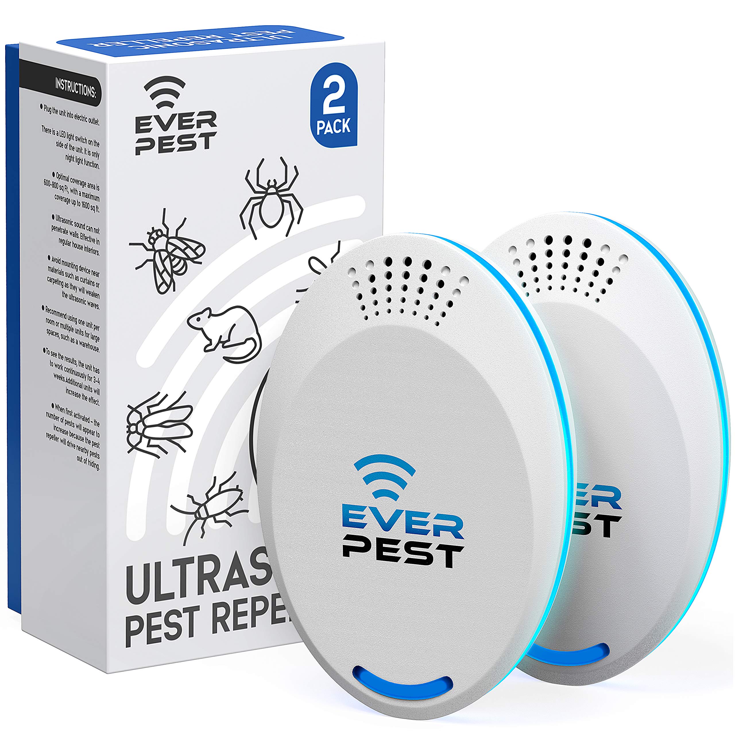 Ultrasonic Pest Repellent Control 2024 (2-Pack), Plug in Home, Flea, Rats, Roaches, Cockroaches, Fruit Fly, Rodent, Insect, Indoor and Outdoor Repeller, Get Rid of Mosquito, Ant Cricket Spider