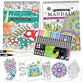 CKMOREL 2Pcs Adult Coloring Books with 36 Colors Markers, Mandala Adult Coloring Book for Women Relaxation with 48 Patterns, Colors Markers Set, Anxiety Relief Mindfulness Gifts Original & Hand Drawn