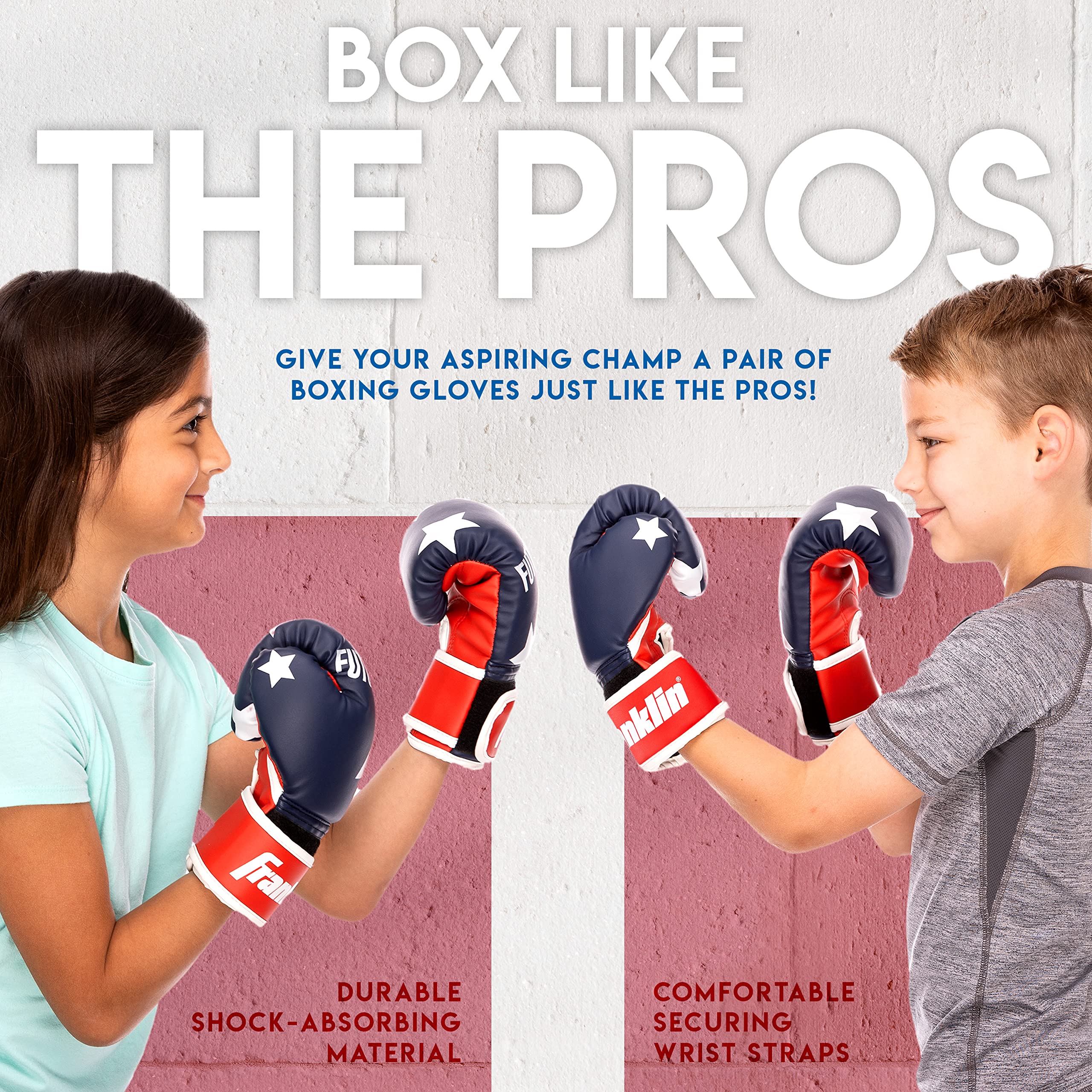 Franklin Sports Kids Boxing Gloves Set - Future Champs Youth Training Boxing Gloves for Kids Ages 5-8 - 6 Ounce - Boys + Girls - Red + Blue Pair