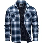 CRYSULLY Men's Flannel Shirt Jacket Cotton Quilted Lined Button Down Plaid Shirt Jacket Winter Warm Heavyweight Shackets