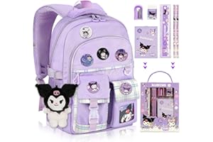 Ensccant Backpack for Girls with Accessories - Anime Schoolbag Cartoon Backpack Laptop Bookbags Anti-Theft Travel Aesthetic New Semester Gifts Bag with Pins,ID Badge Holder,Stationery