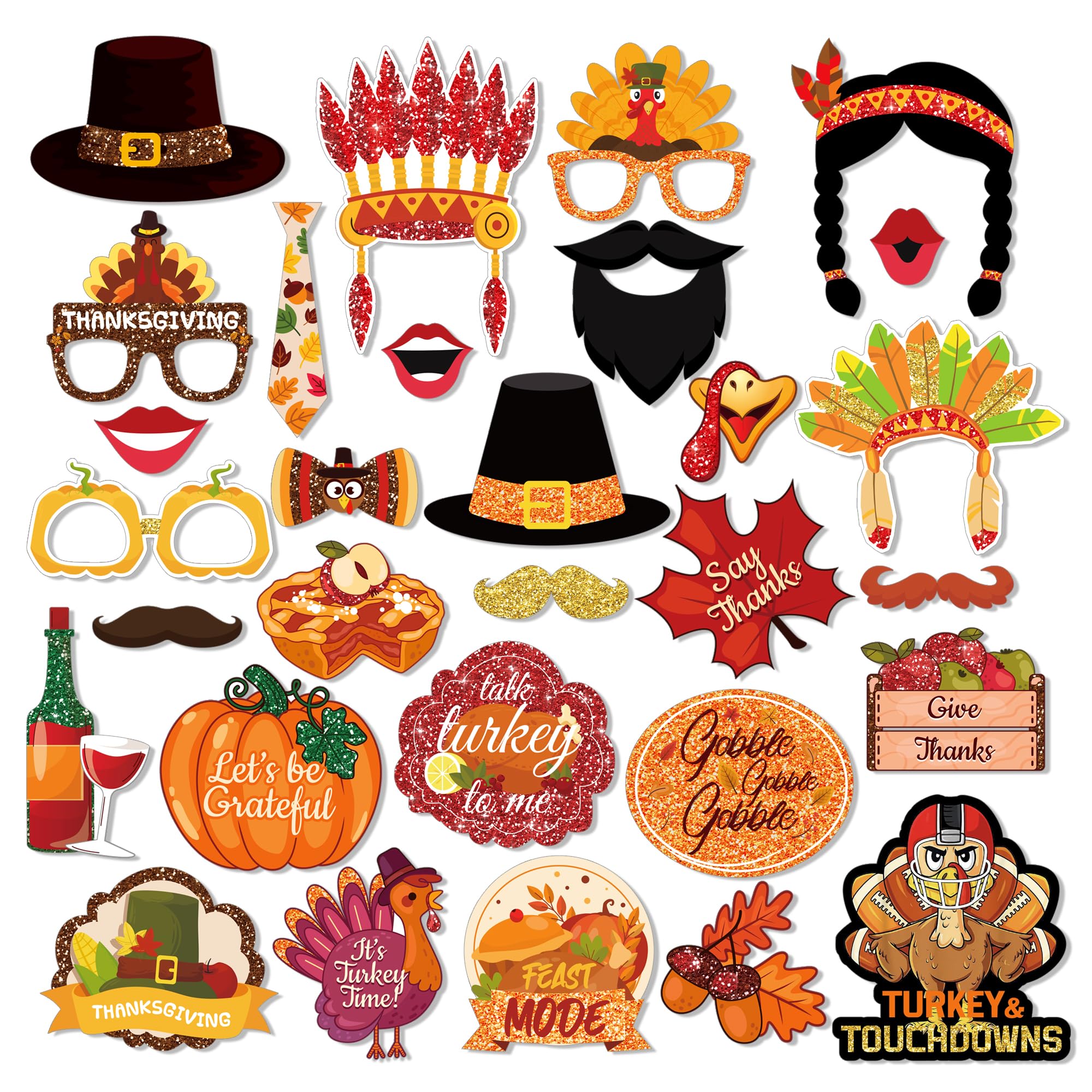 Photo 1 of 30 Pcs Thanksgiving Photo Booth Props, Fall Maple Leaf DIY Set, Photo Booth Birthday Party Decoration, Decoration Props