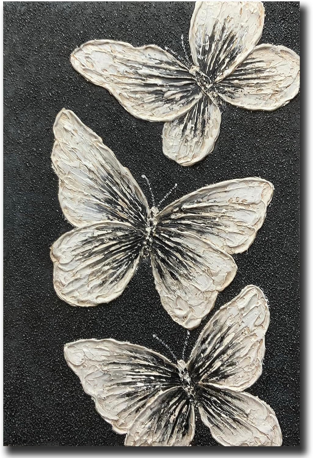 Paintings - Boiee Art,24x36Inch 100% Hand-Painted Textured Butterfly Painting Canvas Wall Art Black and Beige Abstract Oil Paintings Contemporary Simple Artwork Oil Hand Painting Wood Inside Framed Ready to Hang for Living Room Bedroom