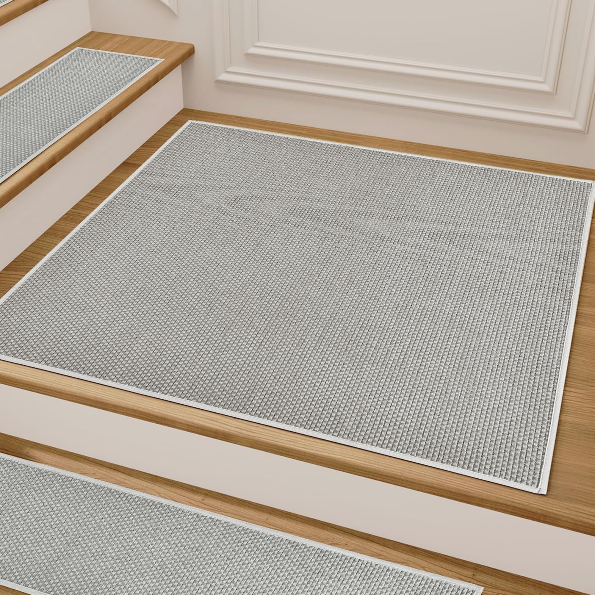 Photo 1 of Comfortable Stair Landing Carpet Non Slip Breathable Chenille Rug for Wooden Steps Rubber Backing Landing Mat Covers Indoor Absorbent with Rubber Backing 30"X30" Grey
