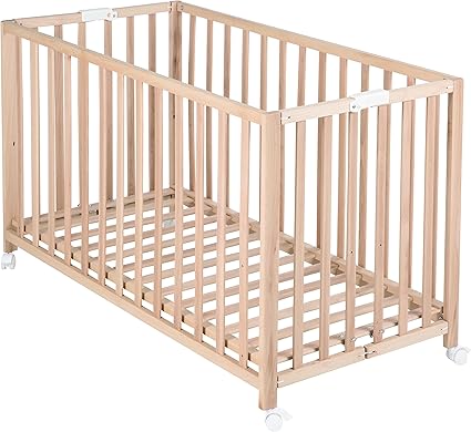 Roba Lit Pliant Fold Up Bois Naturel 60x1cm Lit Bebe A Barreaux En Hetre Naturel Reglable Sur 3 Hauteurs Lit Enfant Avec Roulettes Amazon Fr Bebes Puericulture