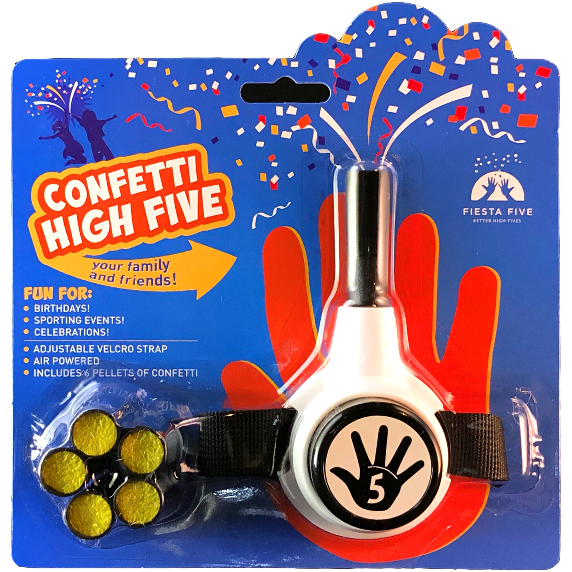 FiestaFive Confetti High Five HandHeld Toy Shooter with 6 Refills (Black/White) Buy Online in