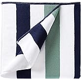 Laguna Beach Textile Co. Striped Cabana Beach Towel - Oversized, Plush 630 GSM Cotton - Midnight Blue & Seafoam Green