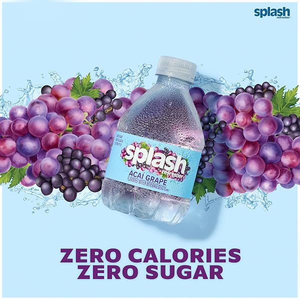 SPLASH REFRESHER ACAI GRAPE FLAVORED WATER, 8 FL OZ, PLASTIC BOTTLE PACK OF 12