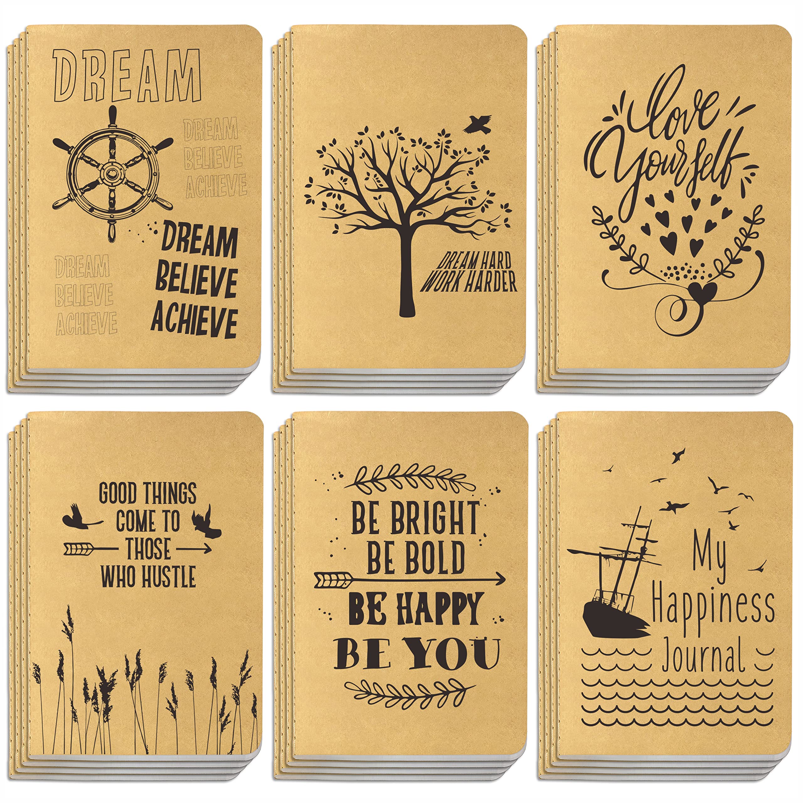 Vantasii 24 Pack Pocket Notebooks, Kraft Lined Mini Journal Notebook Pocket Notepad with 6 Designs for School Office Home Travel Use (80 pages, 4” x 5.7”)