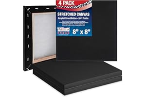 U.S. Art Supply 8x8 Black Mini Canvases for Painting, 4 Pack Bulk Small Stretched Artist Canvas Professional Primed - Ideal for Arts & Crafts, Heavy-Weight Gesso - Acrylic Pouring, Oil