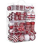 Valery Madelyn Christmas Tree Ornaments Set, 155ct Red and White Shatterproof Christmas Tree Decorations Bulk, Variety Traditional Decorative Hanging Ball Ornaments for Xmas Trees Holiday Party Decor