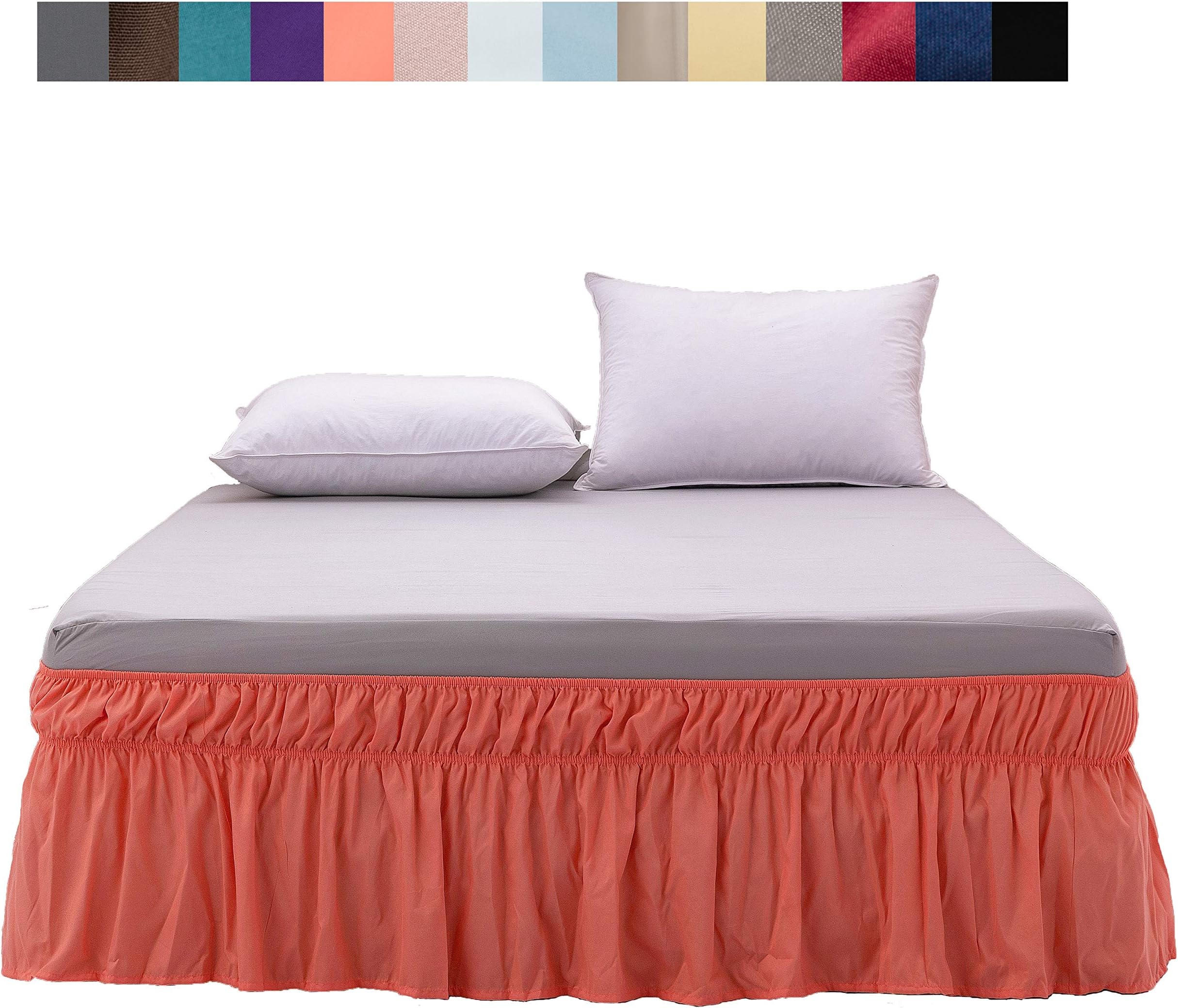 Bed Skirt Queen Size 14 Inch Drop Dust Ruffle Only Premium Soft Brushed Microfiber Three Fabric Sides Wrap Around with Elastic No Top Cover Cocktail Coral Easy to Install Easy Care Stable