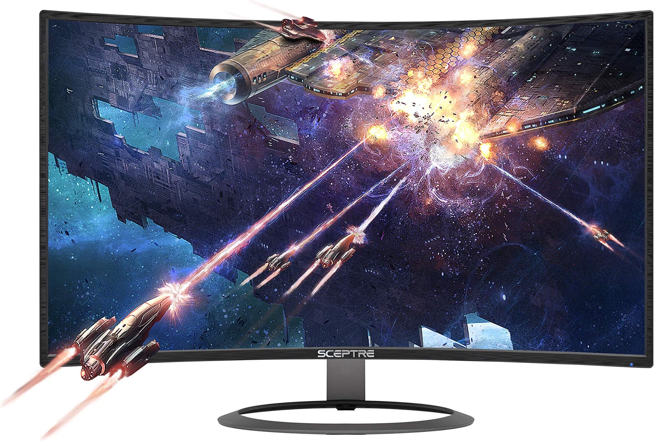 Sceptre 27" Curved 75Hz LED Monitor Full HD 1080P HDMI DisplayPort VGA Speakers, Ultra Thin Metal Black, 1800R immersive Curvature, 2018 & AmazonBasics High-Speed 4K HDMI Cable, 6 Feet, 1-Pack
