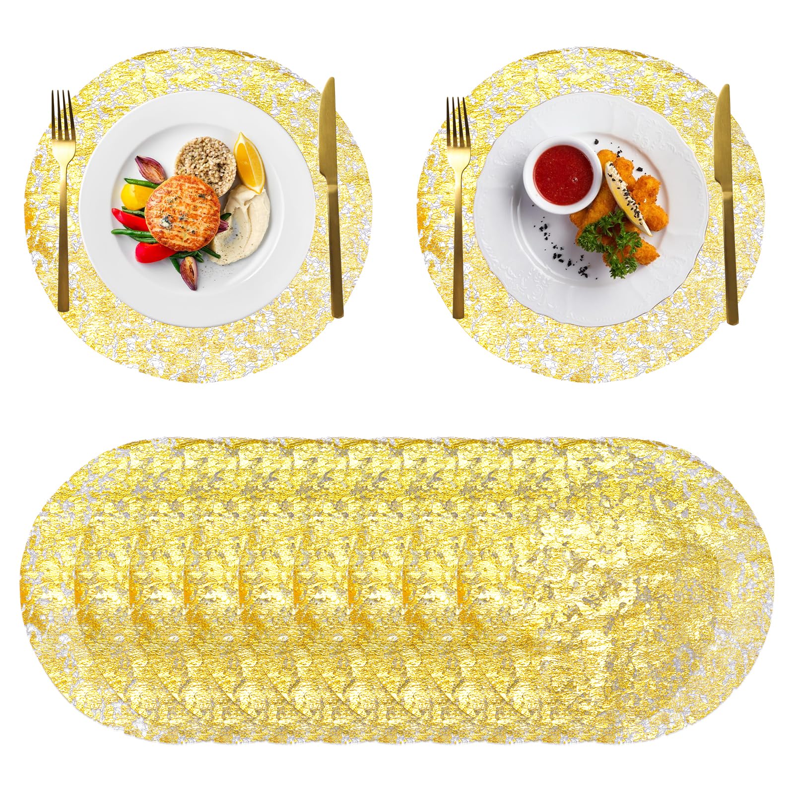 URROMA Meal Mat, 50Pcs Disposable Gold Dining Mat Gold Foil Grid Table Dining Metal Circular Cushion Disposable Placemats Party Decoration