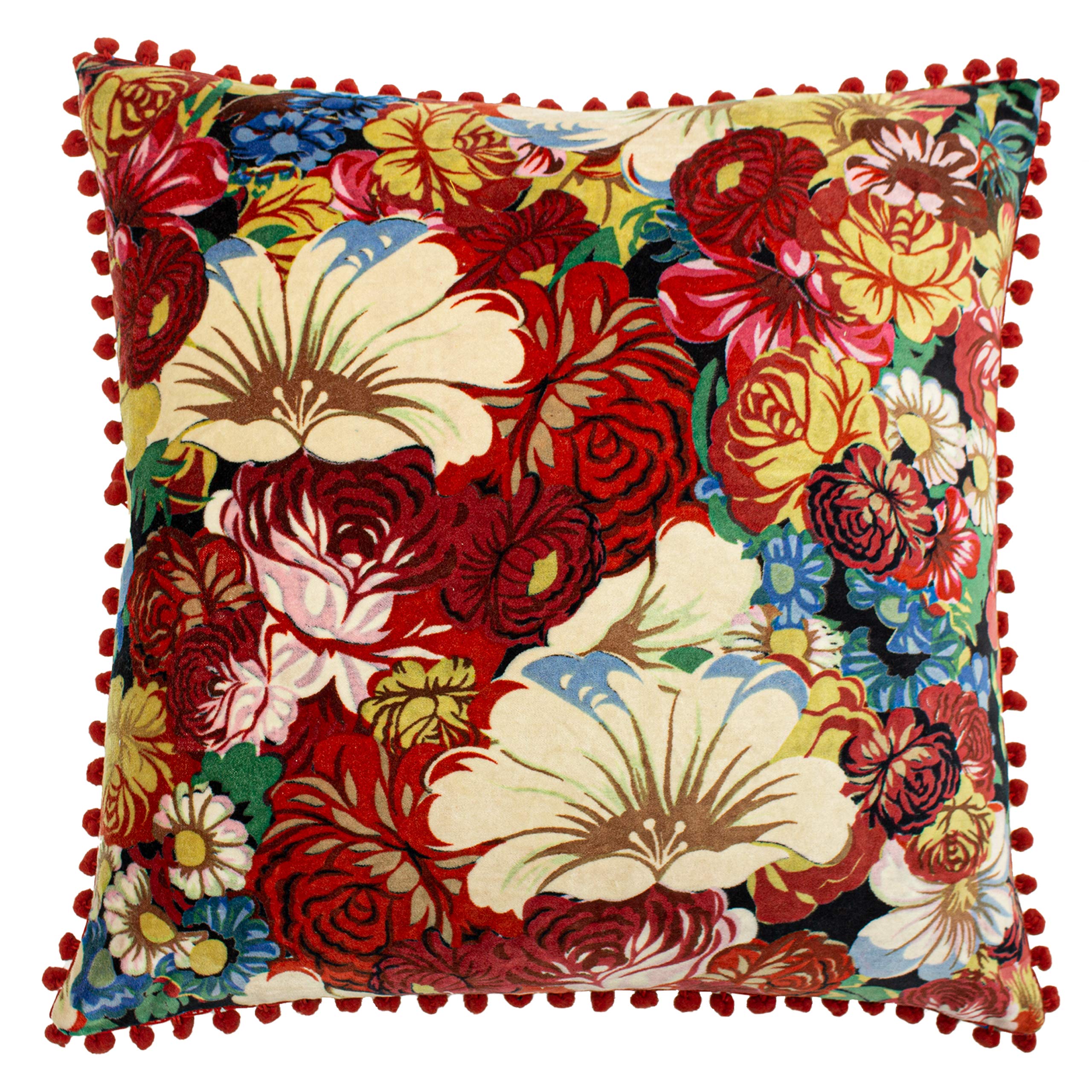 Riva Home Bloom Polyester Filled Cushion, Black/Ruby, 50 x 50cm (20" x 20")