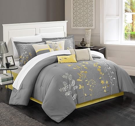 Amazon Com Chic Home 8 Piece Bliss Garden Comforter Set King Yellow Home Kitchen