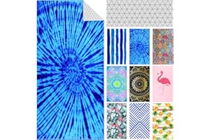 GENOVEGA Microfiber Pool Sandproof Beach Towel Blanket - Quick Fast Dry Sand Free Proof Compact Outdoor Camping Travel Swim Micro Fiber Thin Yoga Mat Personalized Gift for Women Man Adult Blue Tie Dye