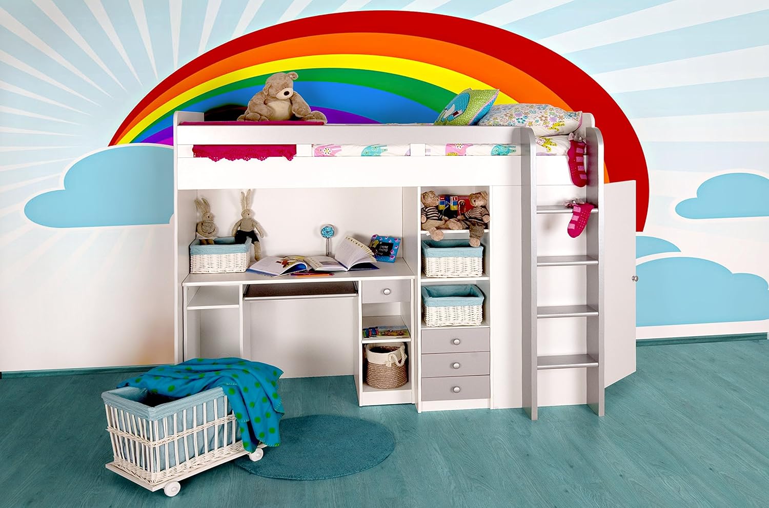 Kids Combo Bedroom Set Single Bed Wardrobe Chest Of Drawers