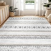 BESTSWEETIE 5x7 Area Rugs for Living Room Washable Moroccan Farmhouse Neutral Geometric Low Pile Non-Slip Soft Print Pattern Rug for Bedroom Kitchen Dining Room Entryway Black/Brown