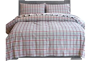 Elegant Comfort Soft 4-Piece 100% Turkish Cotton Flannel Sheet Set - Premium Quality, Deep Pocket Fitted Sheet, Ultra Soft, Cozy Warm Flannel Sheets - King, Plaid Gray
