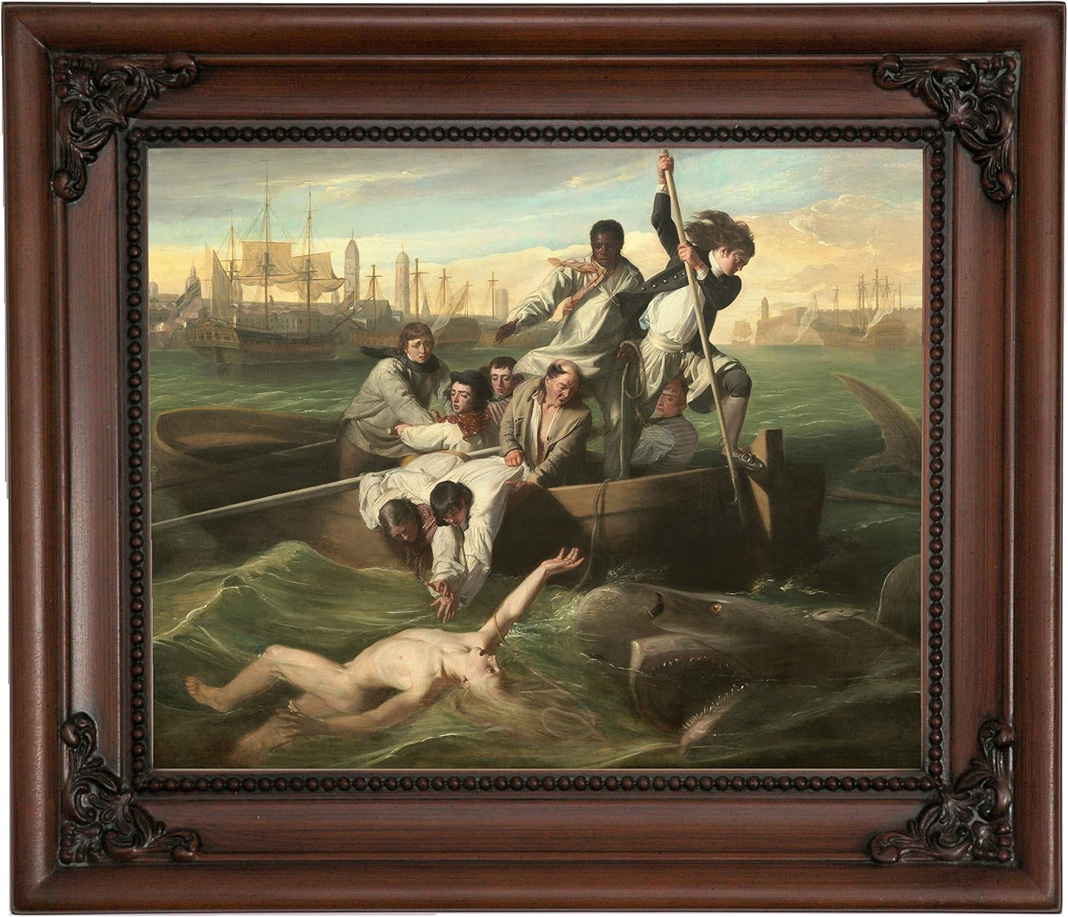 Historic Art Gallery Watson and The Shark 1778 by John Singleton Copley Framed Canvas Print, Size 8x10, Brown