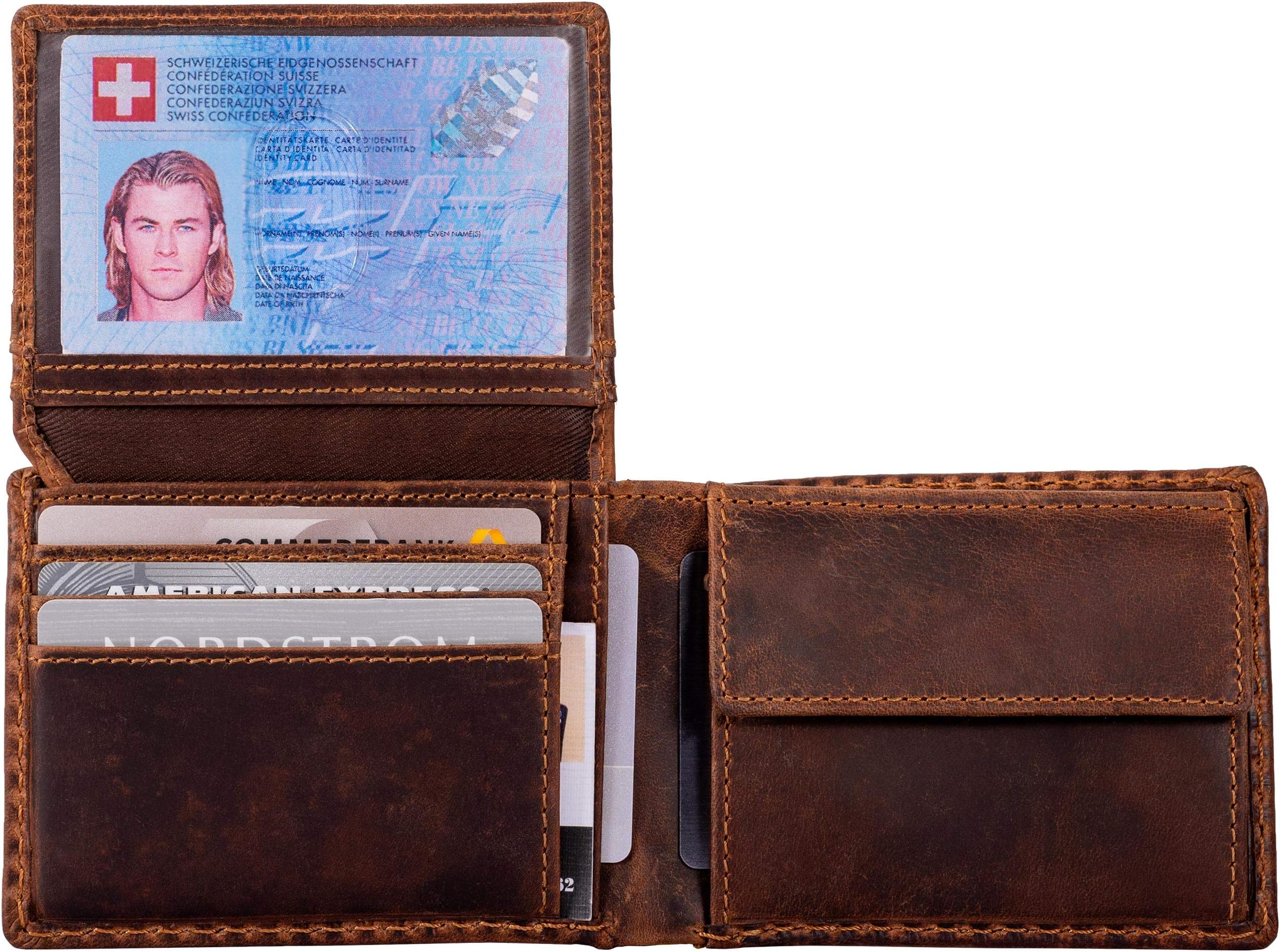 DiLoro Wallets for Men Bifold RFID Leather Mens Wallet Flip ID Coin Compartment (Antique Brown)