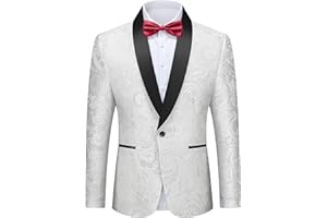 YND Men's Floral Tuxedo Jacket, Luxury Embroidered Blazer, Dress Suit with Bow Tie for Wedding Party Prom Dinner