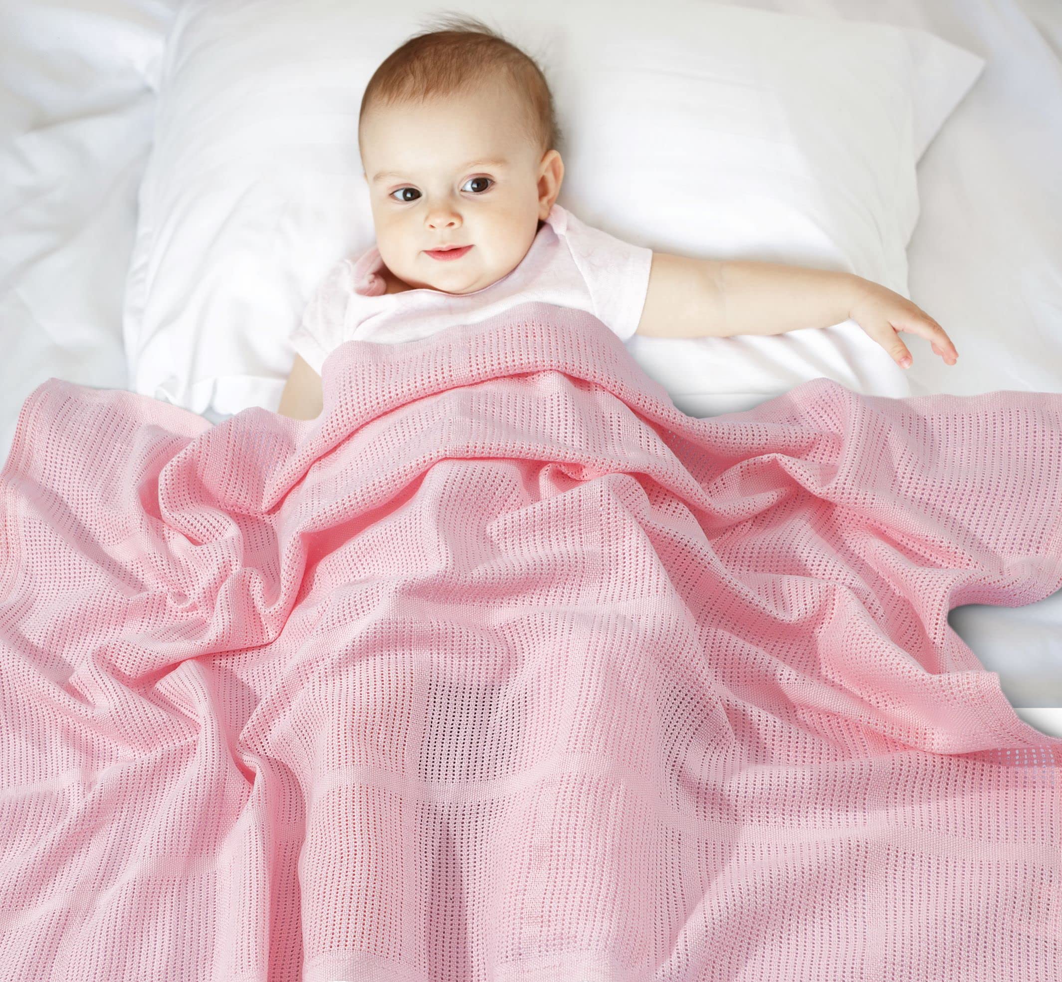 Sapphire Collection Cotton Cellular Baby Blanket Breathable Soft 100% Cotton Cellular Baby Blankets for Pram/Travel/Moses Basket, Cots, Pushchairs One Size 75 x 95 cm (Pink) — image 1