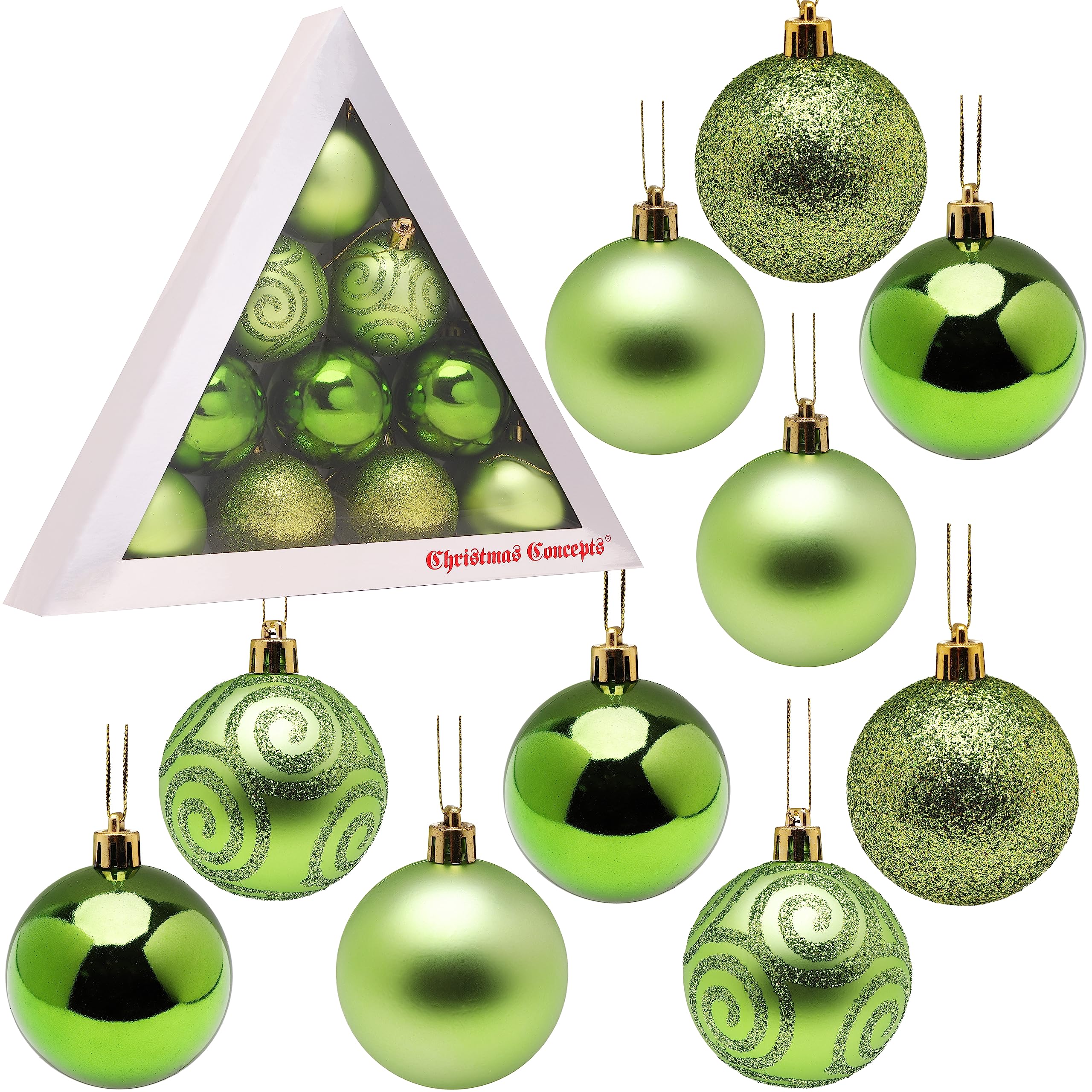 Christmas Concepts® Pack of 10-60mm Christmas Tree Baubles - Shiny, Matte & Glitter Decorated Baubles (Lime Green)