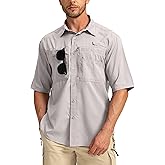 Men's Fishing Shirts with Zipper Pockets UPF 50+ Lightweight Cool Short Sleeve Button Down Shirts for Men Casual Hiking