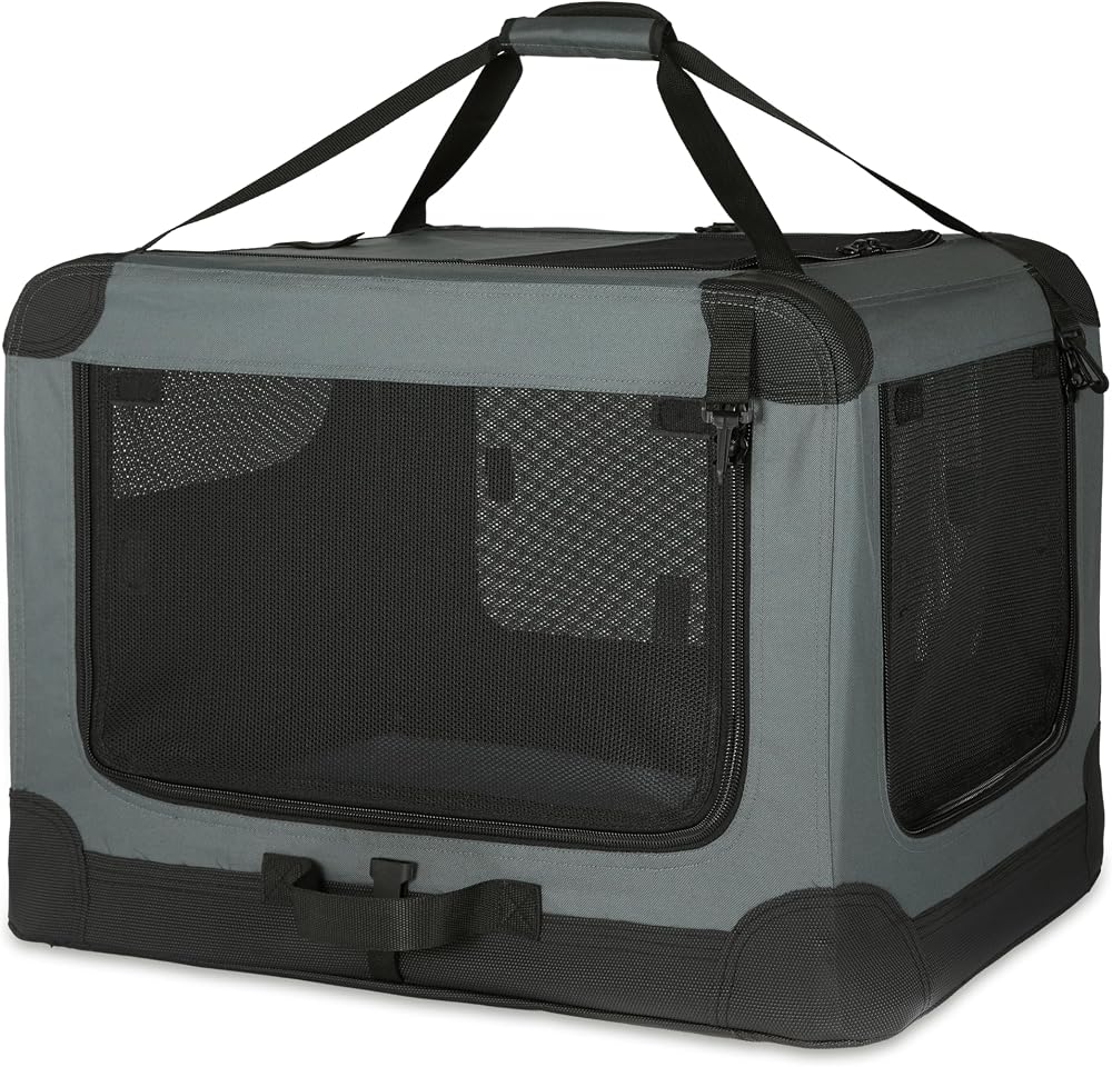 Amazon Basics 4-Doors Portable Soft-Sided Folding Travel Crate Grey L 91 cm