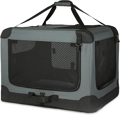 Amazon Basics 4-Doors Portable Soft-Sided Folding Travel Crate Grey L 91 cm