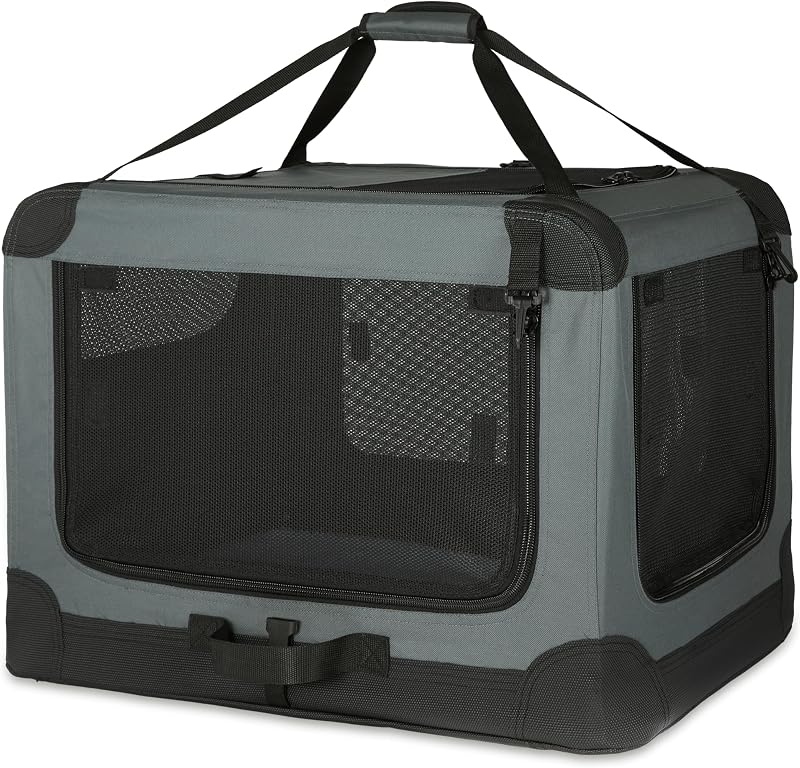 Amazon Basics 4-Doors Portable Soft-Sided Folding Travel Crate Grey L 91 cm