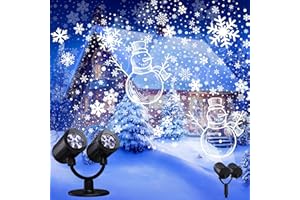 Toodour Snowman & Snowflake Christmas Projector Lights Outdoor, Double Head Dynamic Snowman & Snowflake Projector Lights with Timer, Waterproof White Christmas Light for Yard Wall Indoor Xmas Decor