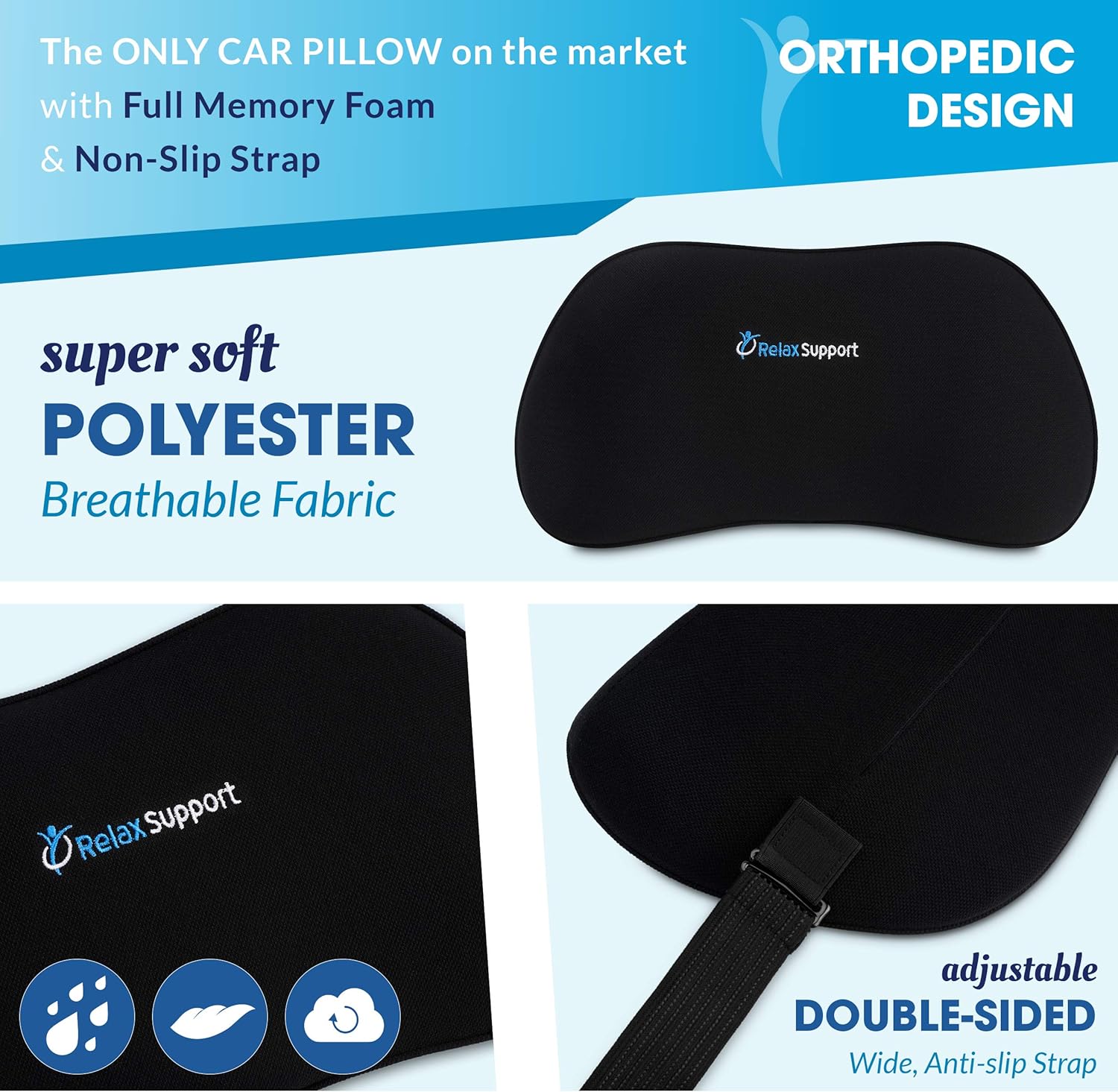 Car Seat Back Support Pillow RS13-S by Relax Support – Lumbar Cushion for Upper and Lower Back Pain Uses Special Patented Technology Has Unique Lateral Convex Orthopedic Shape for a Pain Free Back: Kitchen & Dining