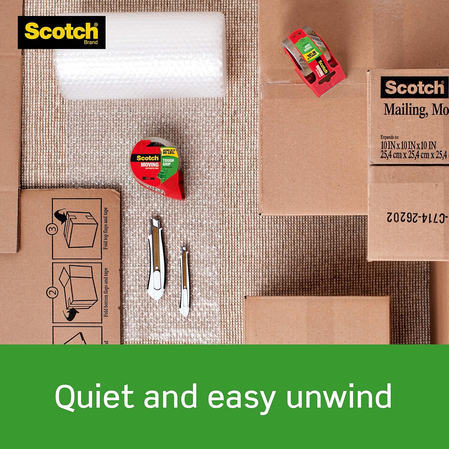 Scotch Tough Grip Shipping Packaging Tape, 6 Rolls with Dispenser, 1.88" x 22.2 Yards, 1.5" Core, Great for Packing, Shipping & Moving, Clear (150-6) : Office Products