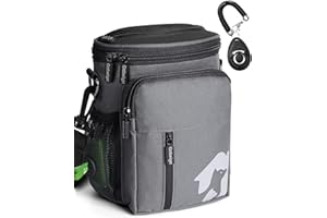 Gobeigo 【8 Cup Dog Treat Pouch 【3 Ways to Wear 】 Treat Bag for Training & Walking, Built-in Poop Bag Dispenser, Large Phone Friendly (Gray & Black)