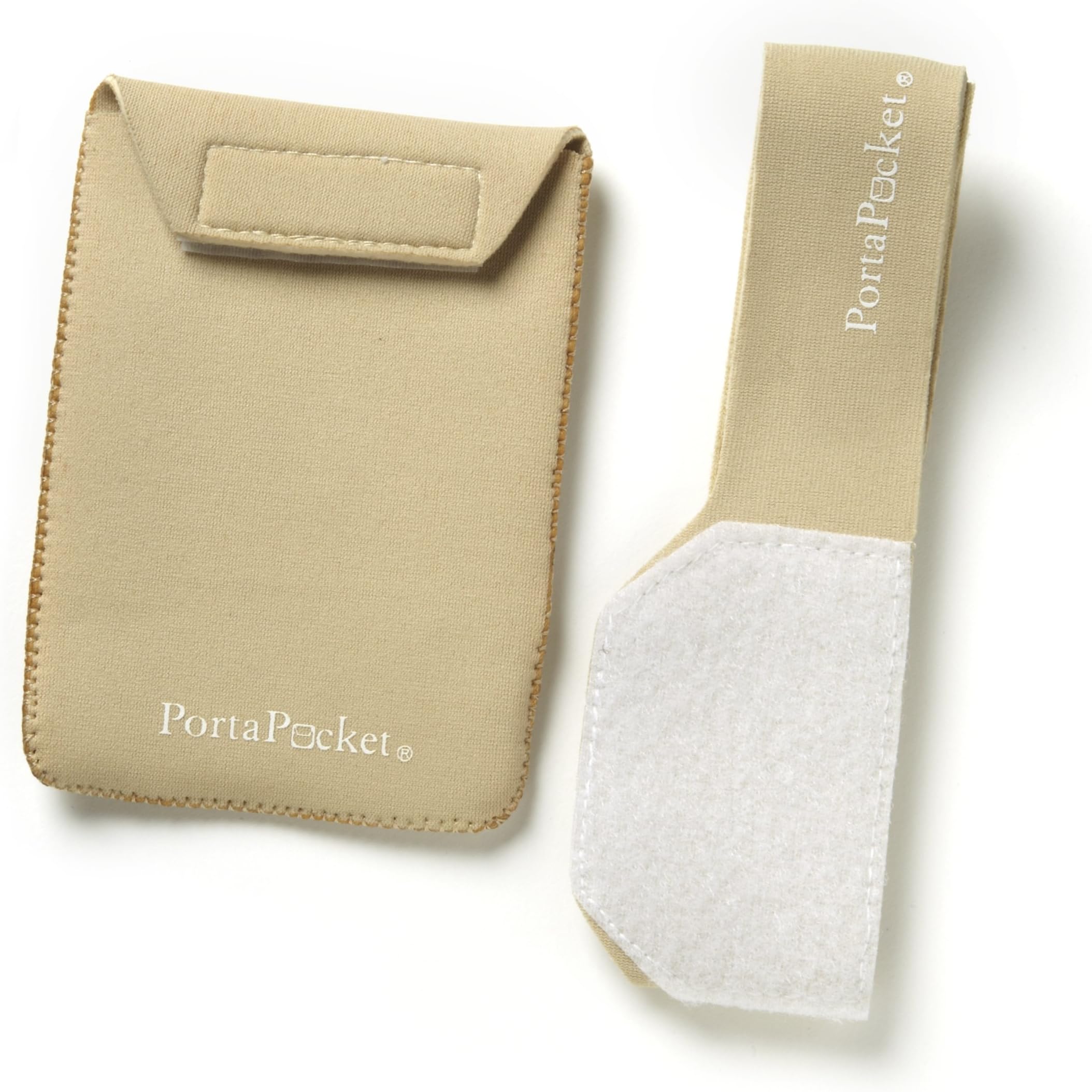 PortaPocket Combo Kit, Hands Free Carry Case for Cell Phone, Passport, More/Travel Wallet System/for Fitness, Walking, Exercise/Works on Arm/Leg. Pocket Slides onto Your own Belt, Too. Beige
