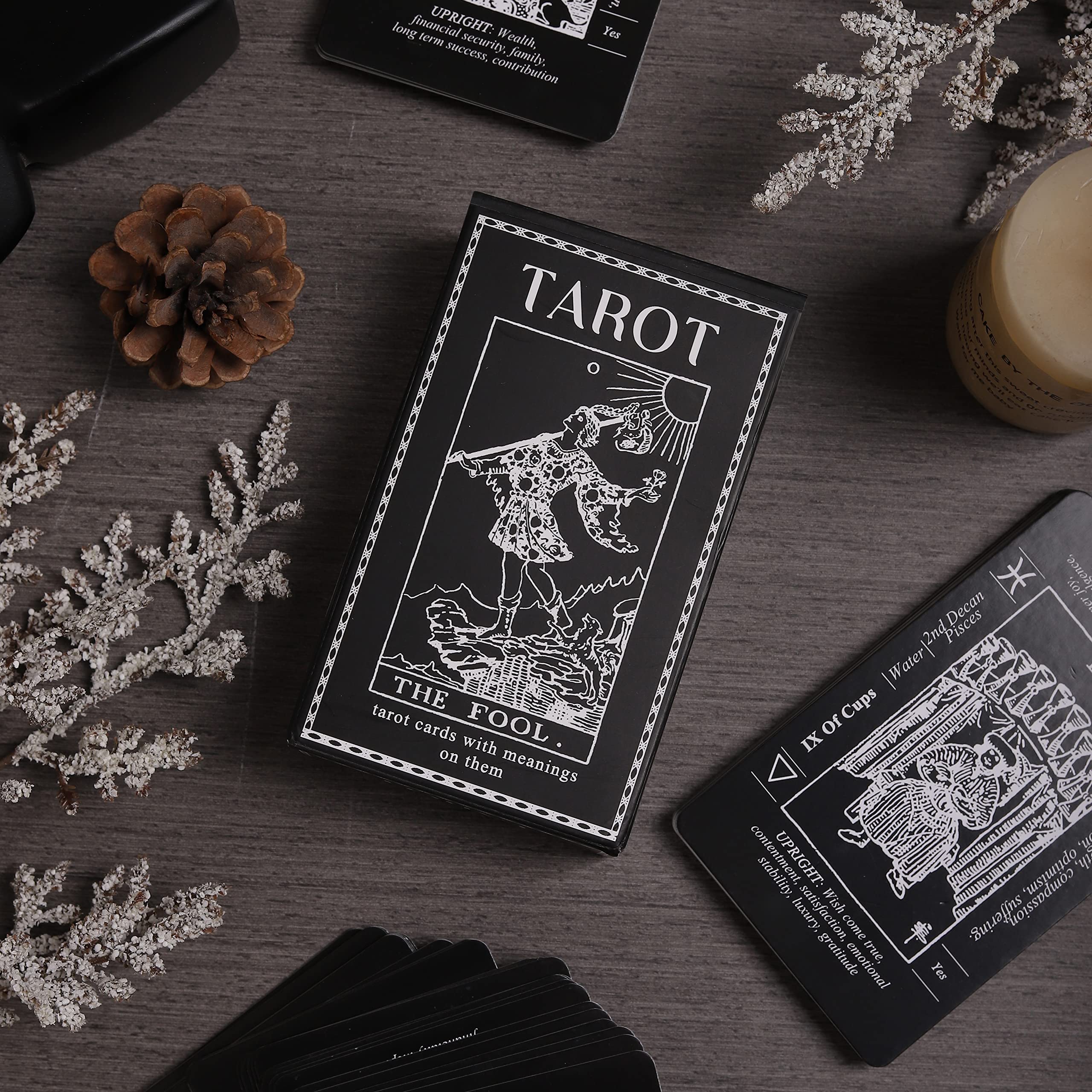 Sincerez Tarot Cards Deck for Beginners with Meanings On Them,Tarot Card with Guidebook (black)