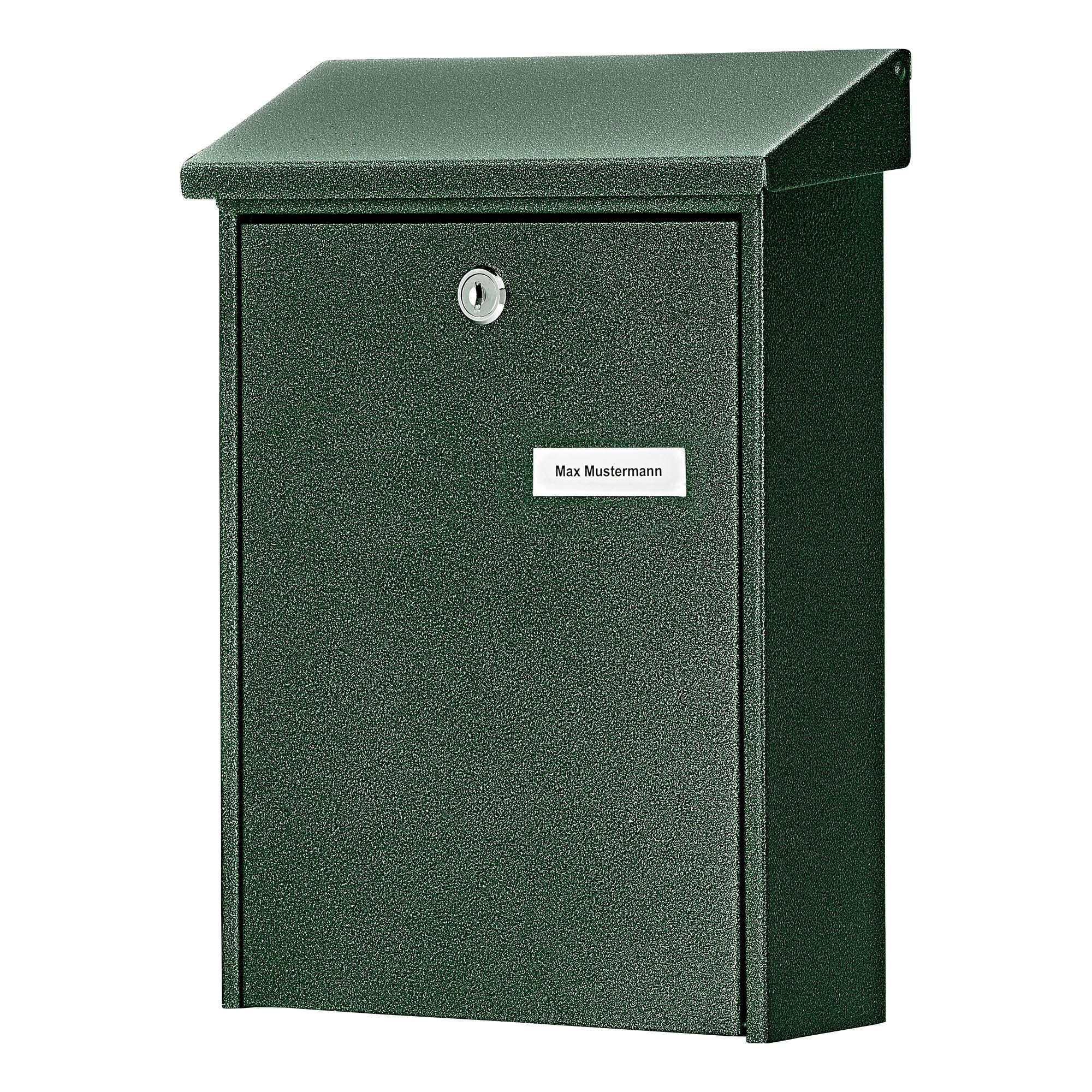 Burg-Wächter Daily 5861 GR Steel Mailbox, Green - Wall Mount, Made in Germany, Weatherproof, Wide Opening, Integrated Nameplate
