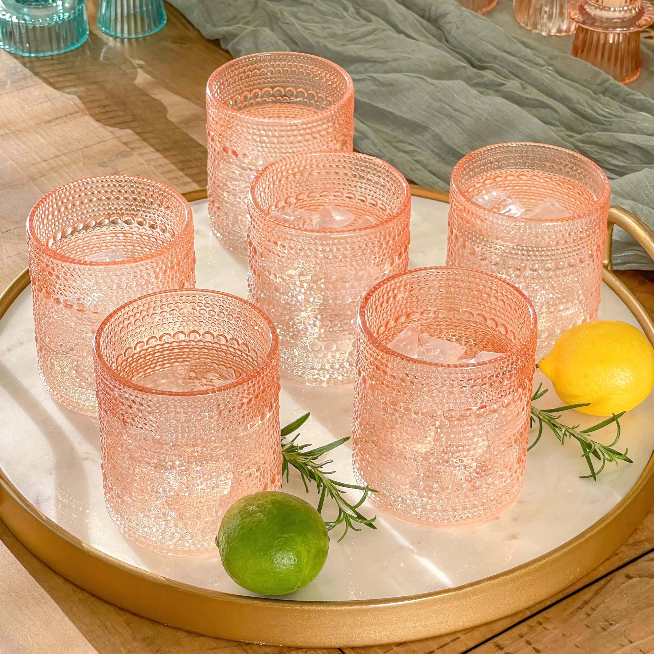 Kate Aspen Rose Gold Cups Pink Hobnail Beaded Drinking Glasses Set of 6-10 oz Vintage Glassware Set Cocktail Glass Set, Juice Glass, Water Cups | Makes A Great Hostess Gift, Gift for New Home Owners