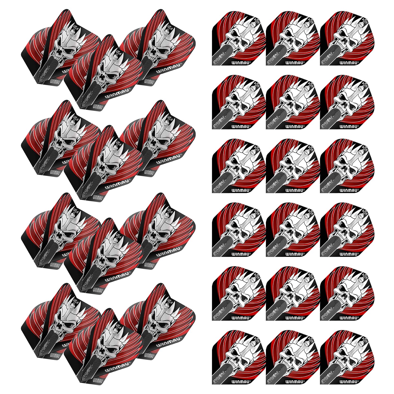 WINMAU Prism Alpha Extra Thick Dart Flights - 10 sets per pack (30 dart flights in total) (Black & Red Skull)