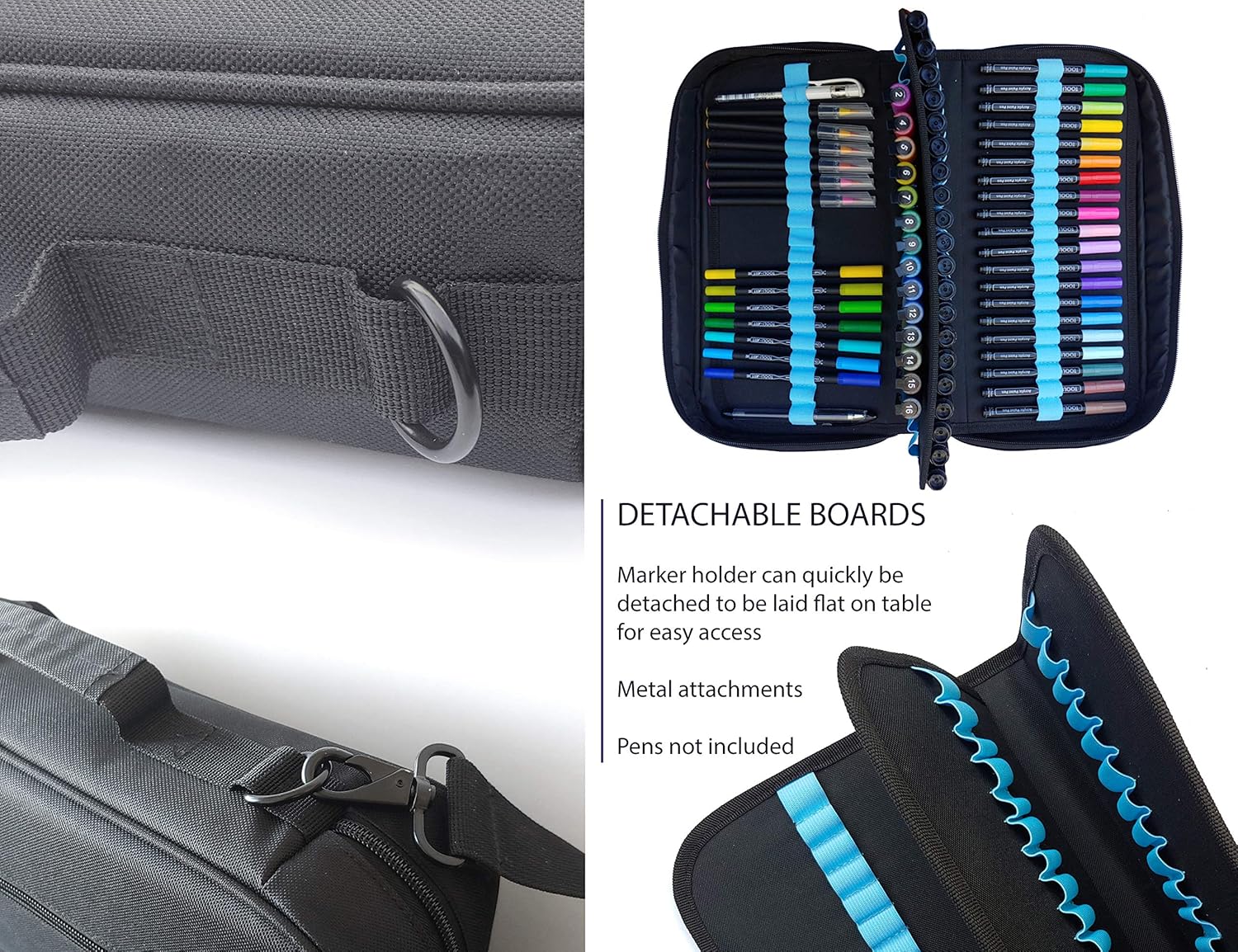 TOOLI-ART Marker & Pen Carrying Case -120 Slots, Canvas, Extra Pockets, Trolley Sleeve, Removable Shoulder Strap - Image 5