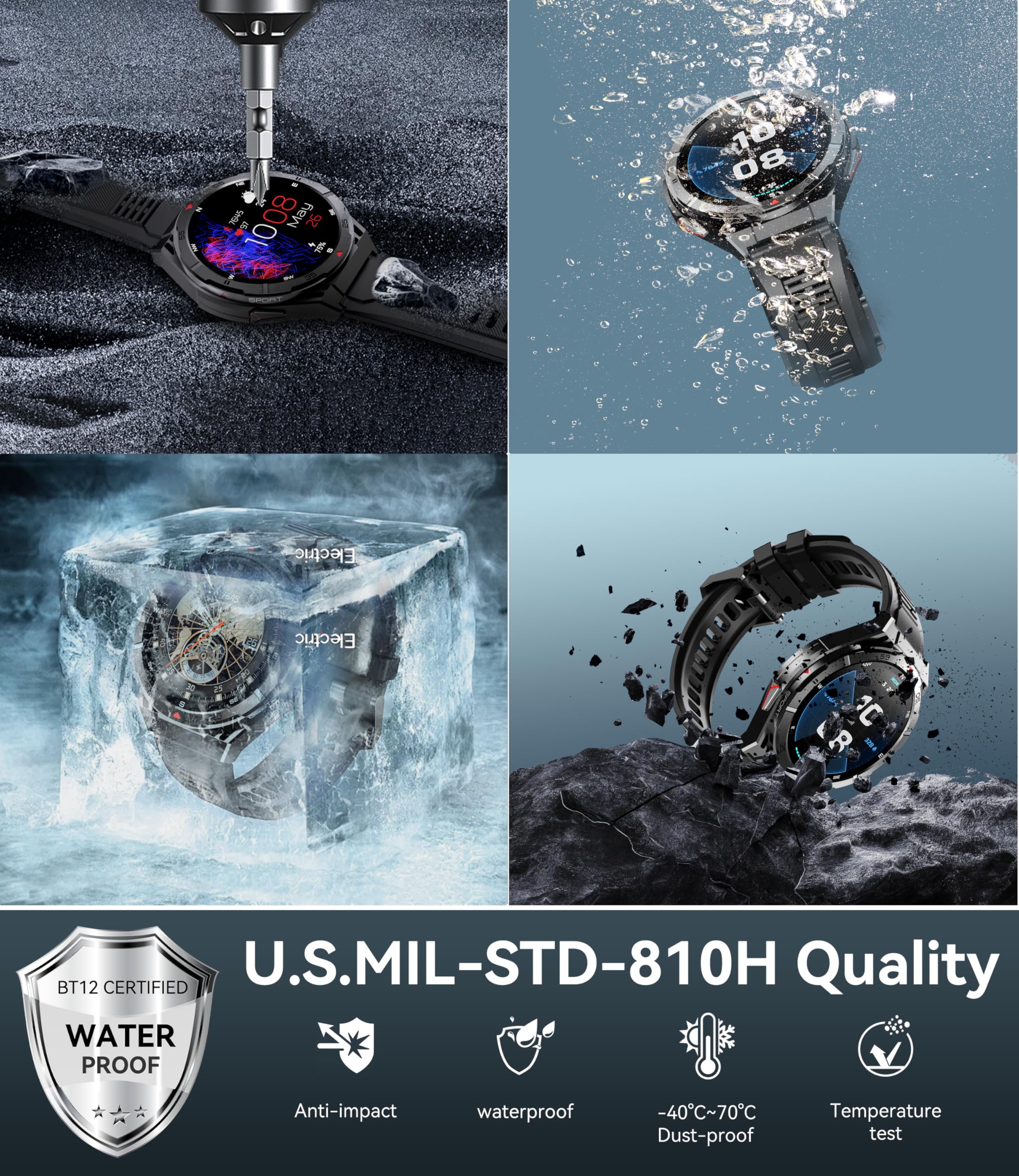 OUKITEL BT12 Military Smart Watch for Men GPS (Answer/Make Calls) 480mAh Smartwatch 5ATM Waterproof, 1.43