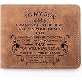 To My Son Gifts,Leather Wallet for Men,Engraved Personalized Leather Wallet,Birthday Christmas Gifts Graduation Gift for Son from Mom Dad,Inspirational Gifts (I Want Son)