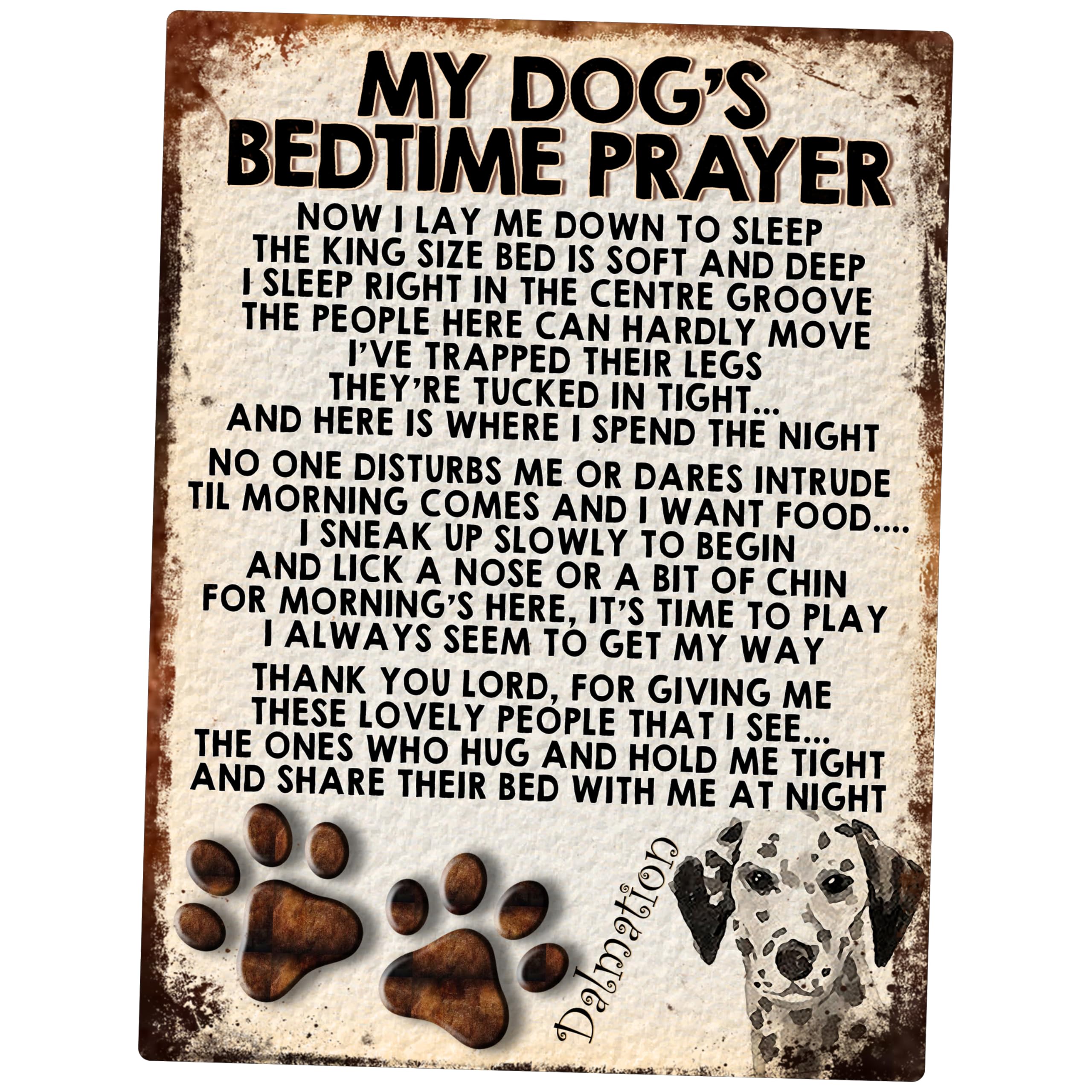 MY DOG'S BEDTIME PRAYER RETRO STYLE METAL TIN SIGN/PLAQUE (DALMATION)