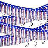 4th of July Decorations Set-2Packs 39 Feet Foil Fringe Garland Tinsel Streamers Red White and Blue Garland Backdrop Banner Table Skirts Independence Day Parade Float Patriotic Party